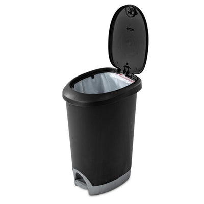 Sterilite 12.6 Gallon Locking Lid Step On Kitchen Wastebasket Trashcan, 2 Pack