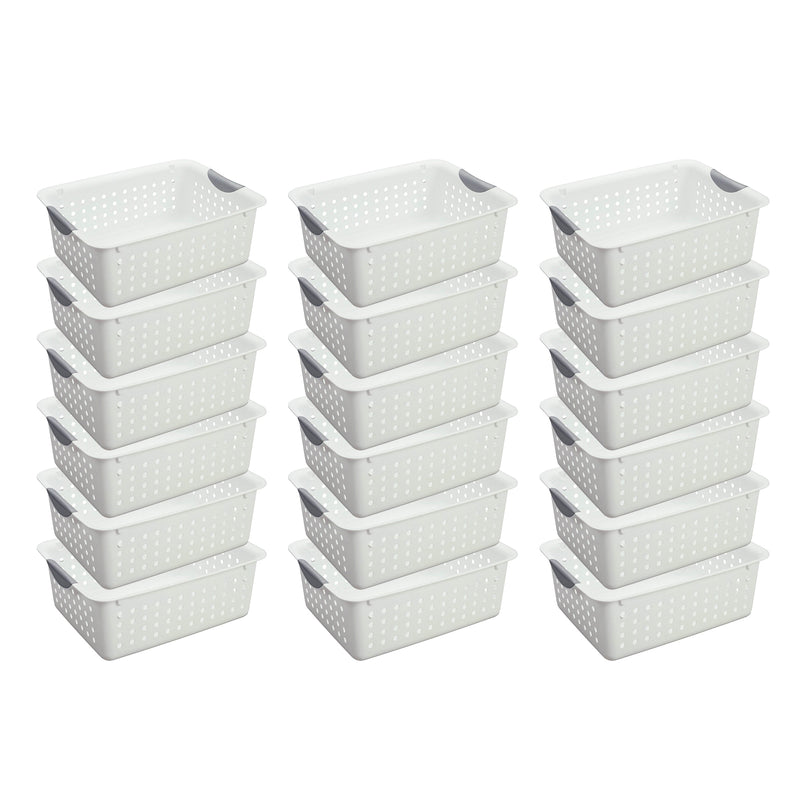 Sterilite Medium Ultra Plastic Storage Organizer Basket with Handles, (18 Pack)