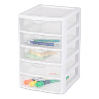 Sterilite Clearview Plastic Small 5 Drawer Desktop Storage Unit, White (12 Pack) - VMInnovations