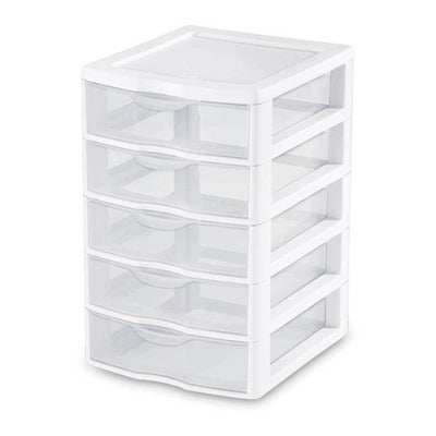 Sterilite Clearview Plastic Small 5 Drawer Desktop Storage Unit, White (12 Pack) - VMInnovations