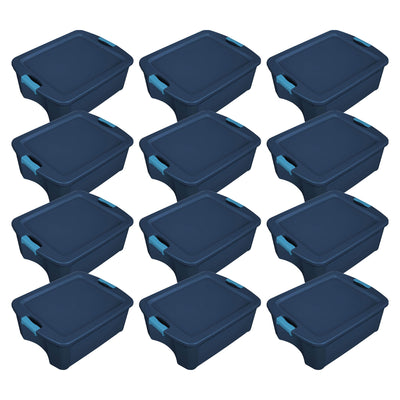 Sterilite 12 Gal Latching Lid Storage Tote Container w/ Handles, Blue (18 Pack)