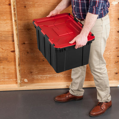 Sterilite 12 Gallon Hinged Lid Industrial Tote, Stackable Storage Bin, 12 Pack