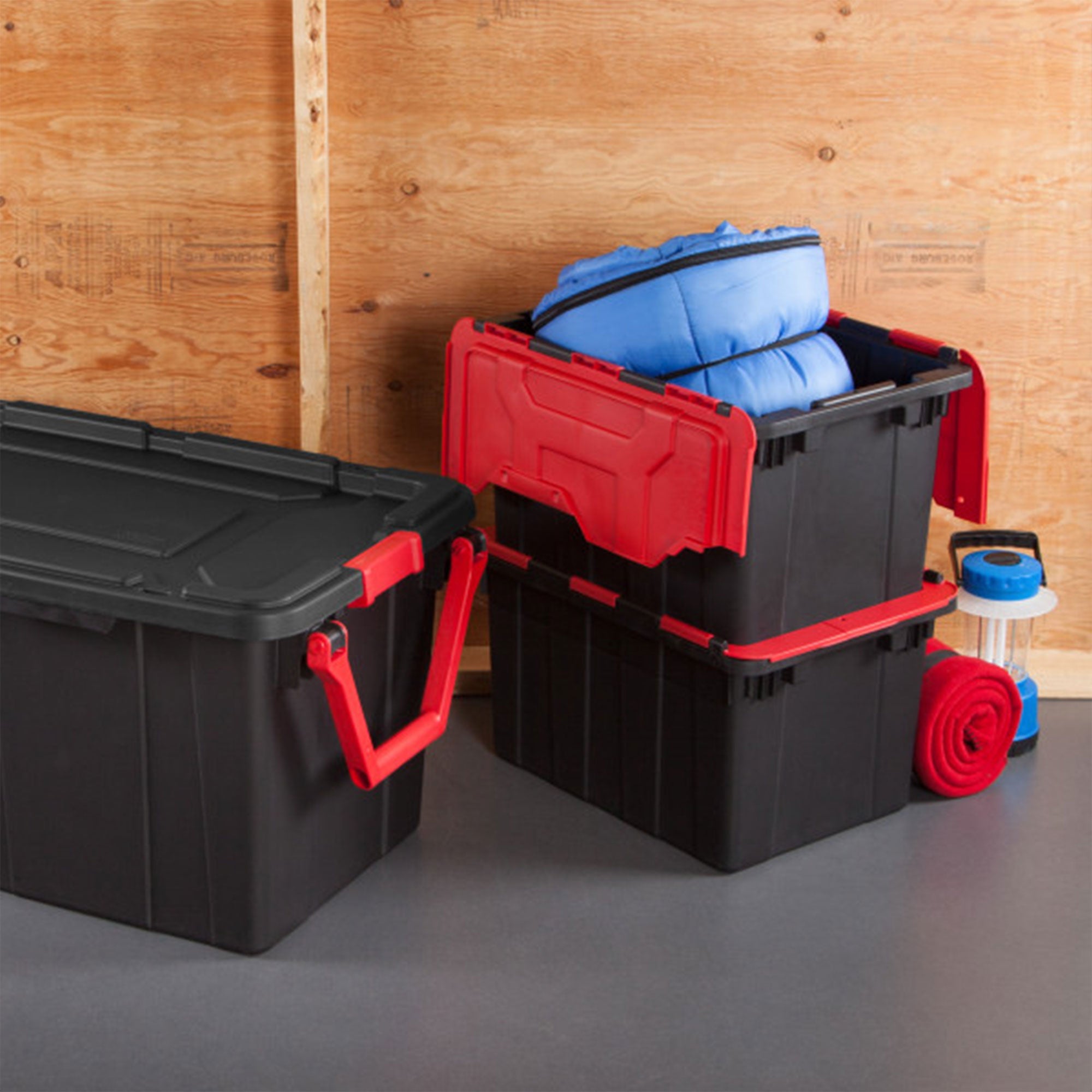 Sterilite 12 Gallon Hinged Lid Industrial Tote, Stackable Storage Bin, 18 Pack - VMInnovations