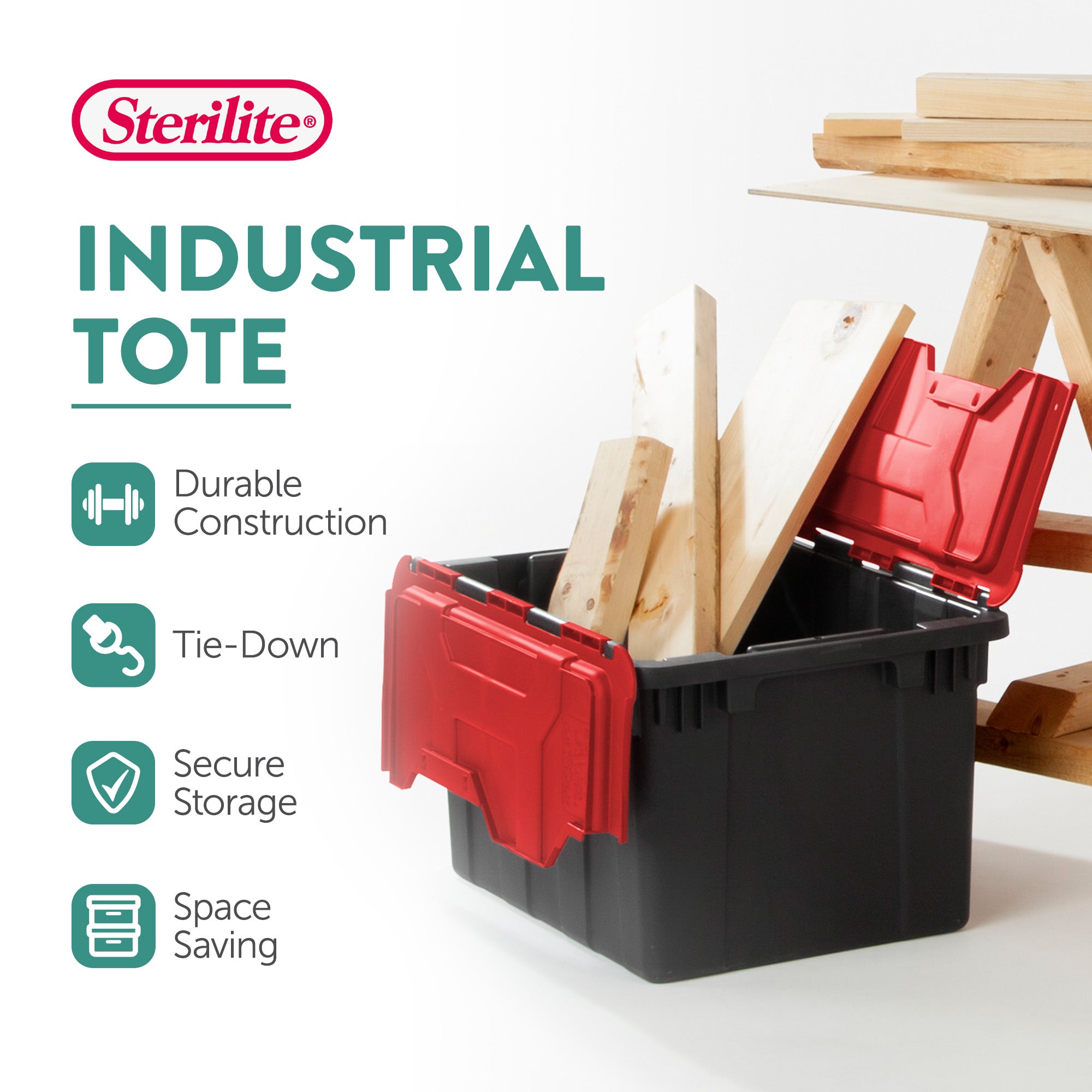 Sterilite 12 Gallon Hinged Lid Industrial Tote, Stackable Storage Bin, 18 Pack - VMInnovations