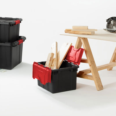 Sterilite 12 Gallon Hinged Lid Industrial Tote, Stackable Storage Bin, 18 Pack - VMInnovations