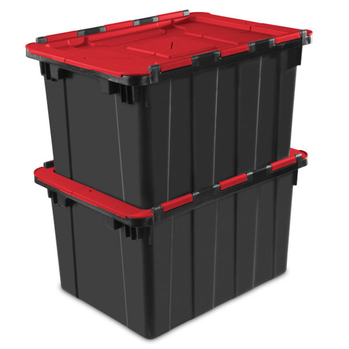 Sterilite 12 Gallon Hinged Lid Industrial Tote, Stackable Storage Bin, 6 Pack