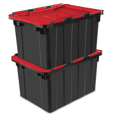 Sterilite 12 Gallon Hinged Lid Industrial Tote, Stackable Storage Bin, 12 Pack