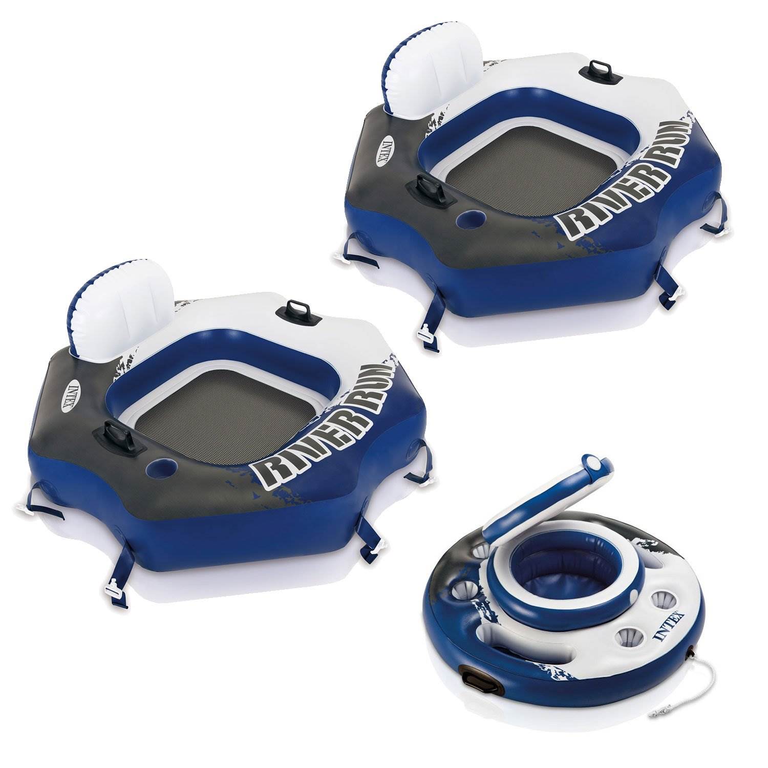Intex River Run Inflatable Water Tube (2 Pack) and Inflatable Beverage Cooler