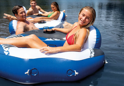 Intex River Run Inflatable Water Tube (2 Pack) and Inflatable Beverage Cooler
