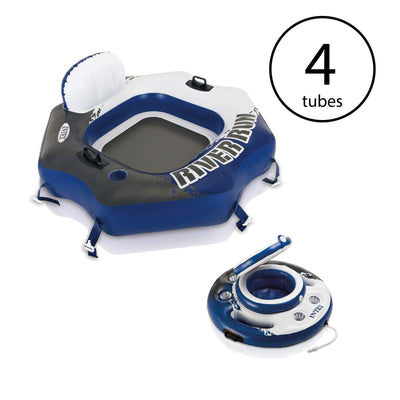 Intex River Run Inflatable Tube (4 Pack) and Mega Chill Floating Beverage Cooler