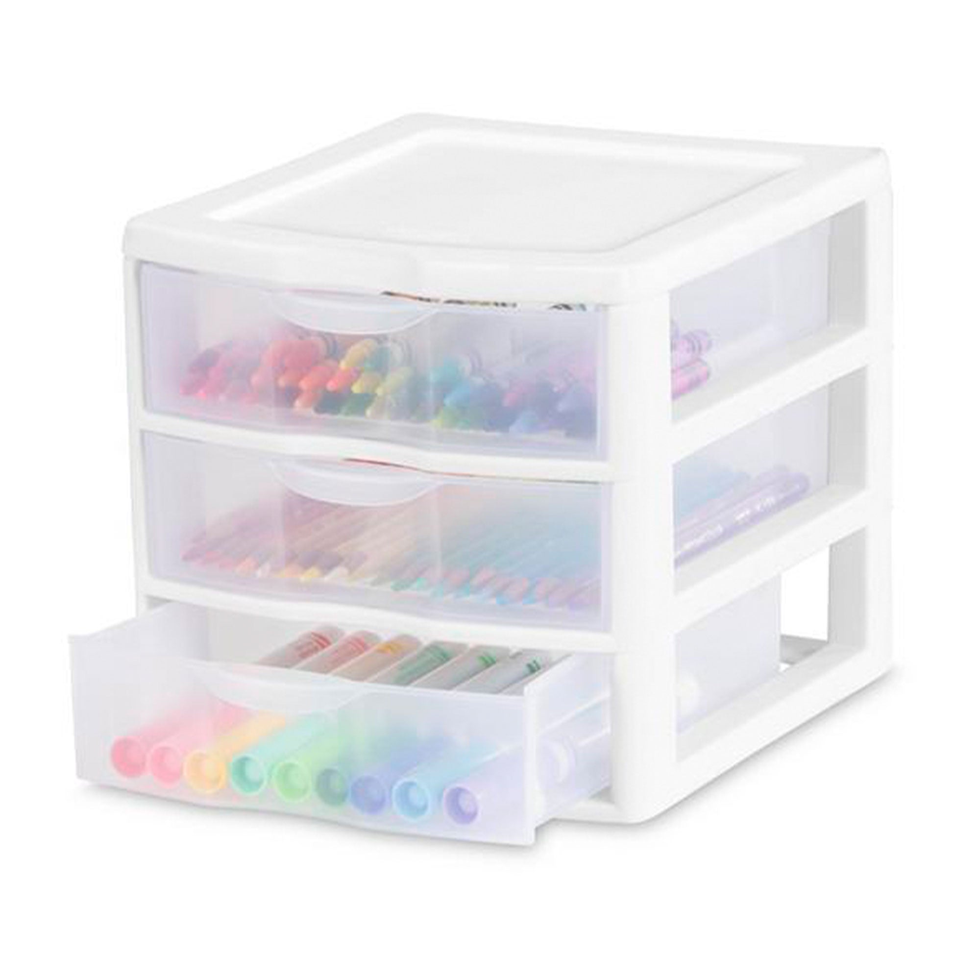 Sterilite ClearView Plastic Small 3 Drawer Desktop Storage Unit, White, 12 Pack - VMInnovations
