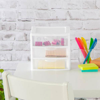 Sterilite ClearView Plastic Small 3 Drawer Desktop Storage Unit, White, 6 Pack - VMInnovations