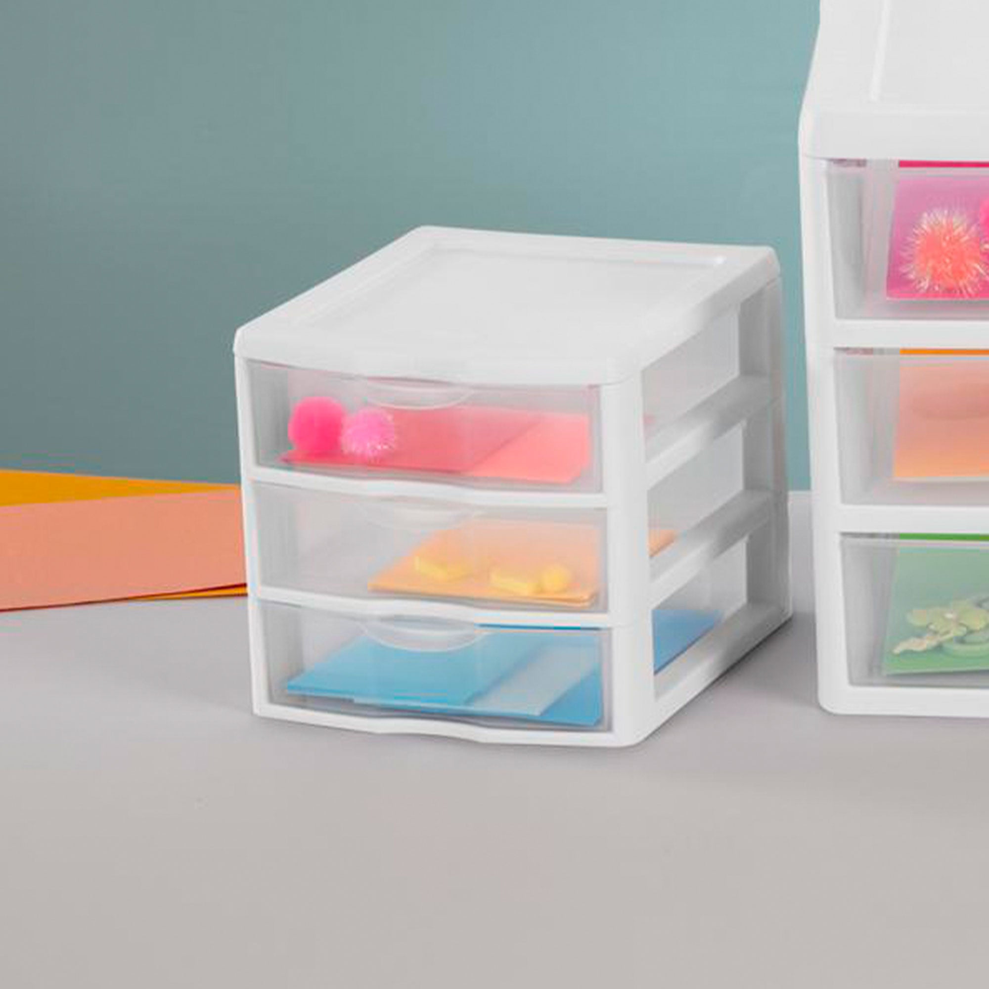 Sterilite ClearView Plastic Small 3 Drawer Desktop Storage Unit, White, 6 Pack - VMInnovations