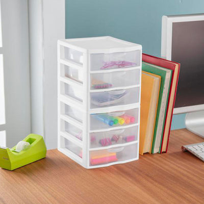 Sterilite ClearView Plastic Small 3 Drawer Desktop Storage Unit, White, 18 Pack