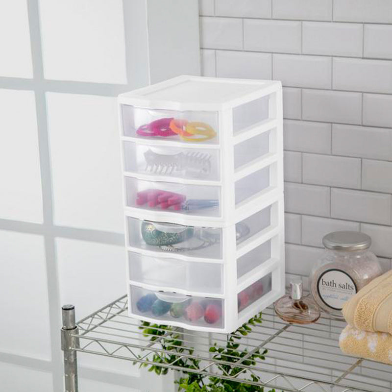 Sterilite ClearView Plastic Small 3 Drawer Desktop Storage Unit, White, 12 Pack