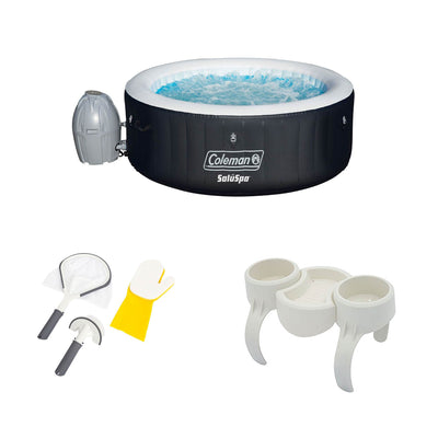 Coleman SaluSpa Inflatable Hot Tub + Bestway Spa Cleaning Set + Drink/Snack Tray
