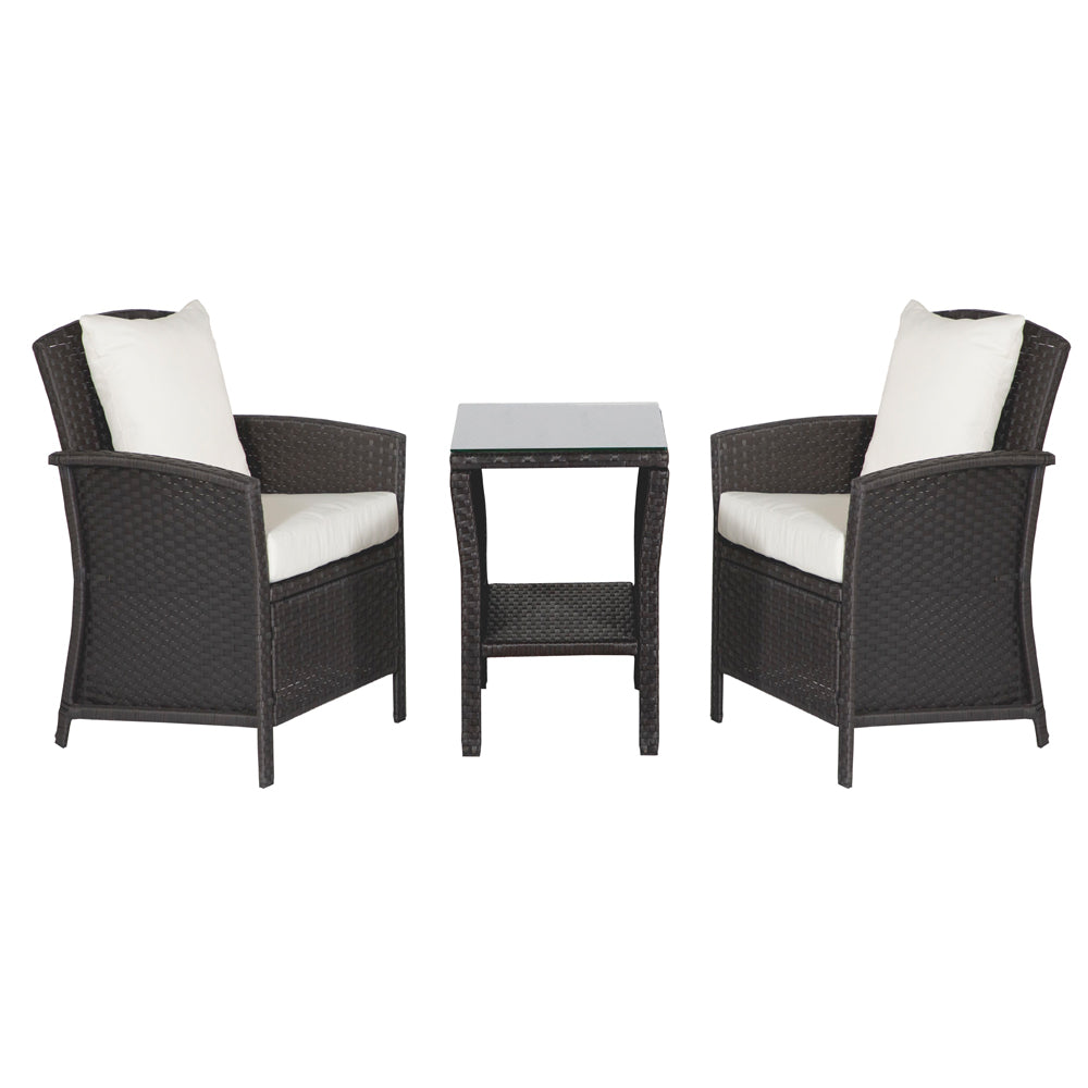 Coaster Home Furnishings Malibu 3 Piece Curved Wicker Outdoor Bistro Set, Brown