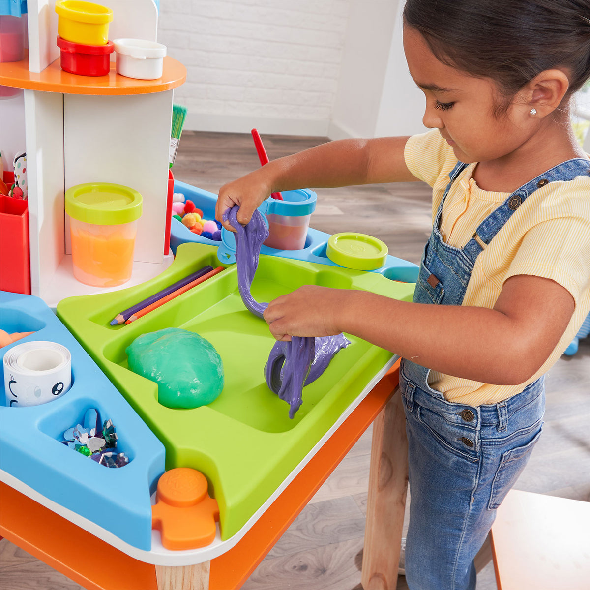 KidKraft Creation Station Kids Art Table w/ Four Stations, Two Stools (Open Box)