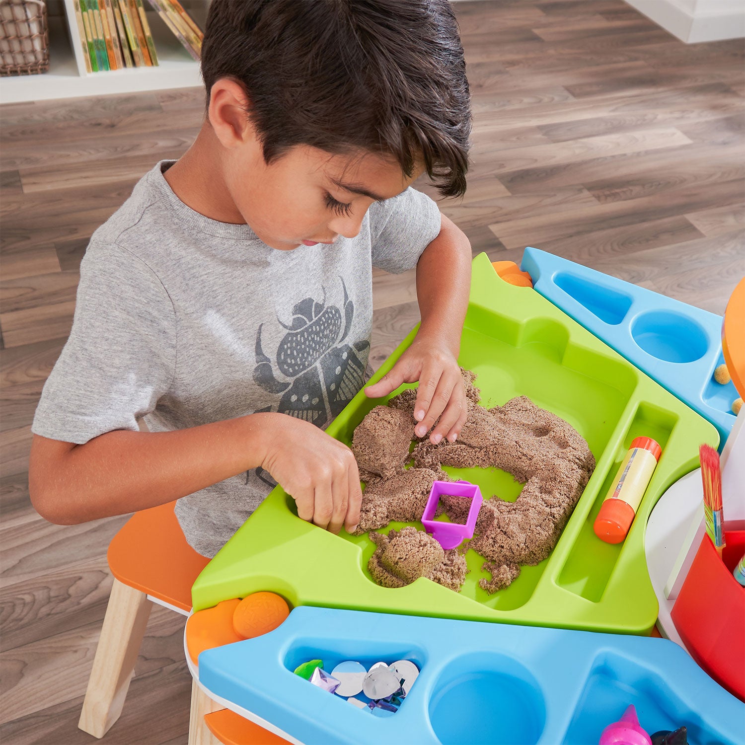 KidKraft Creation Station Kids Art Table w/ Four Stations, Two Stools (Open Box)