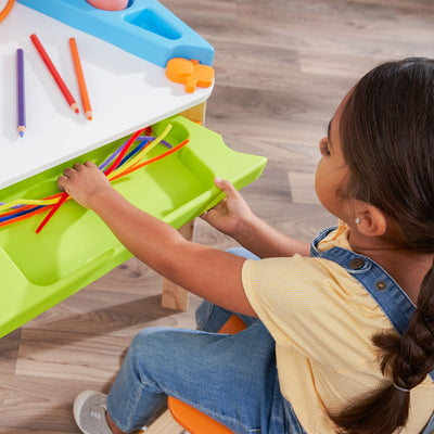 KidKraft Creation Station Kids Art Table w/ Four Stations, Two Stools (Open Box)