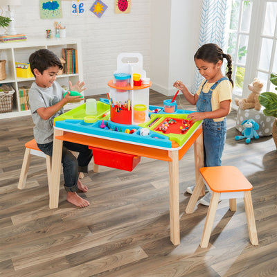 KidKraft Creation Station Kids Art Table w/ Four Stations, Two Stools (Open Box)