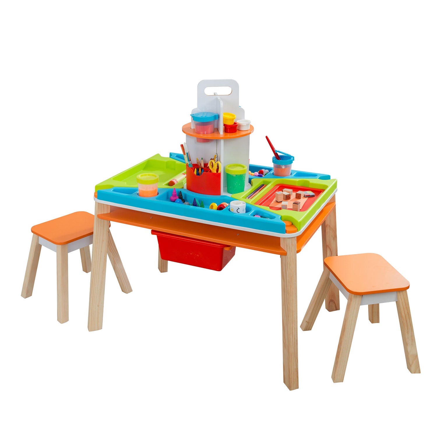 KidKraft Creation Station Kids Art Table w/ Four Stations, Two Stools (Open Box)