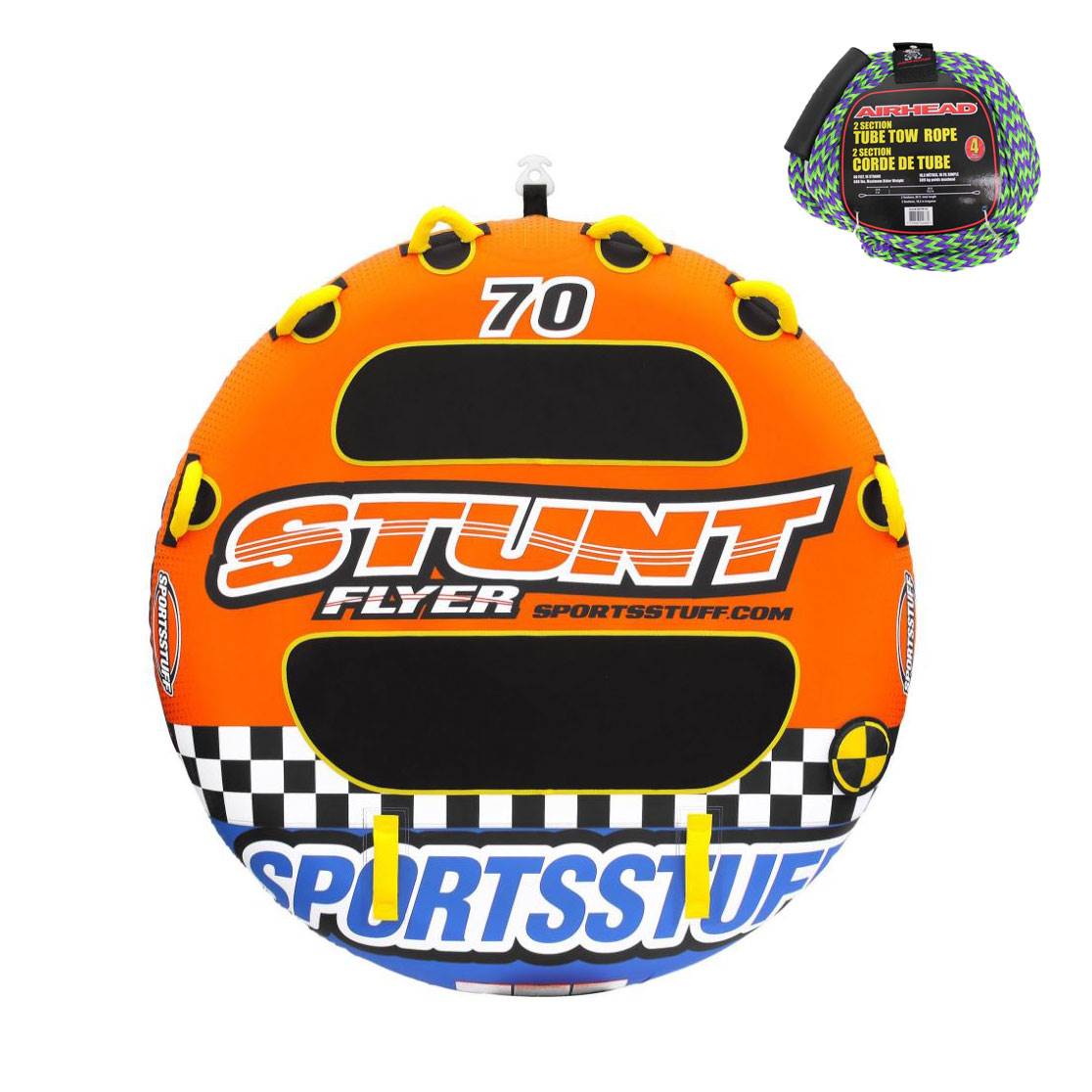 Sportsstuff Stunt Flyer 2 Person Inflatable Double Towable Tube and 60' Rope