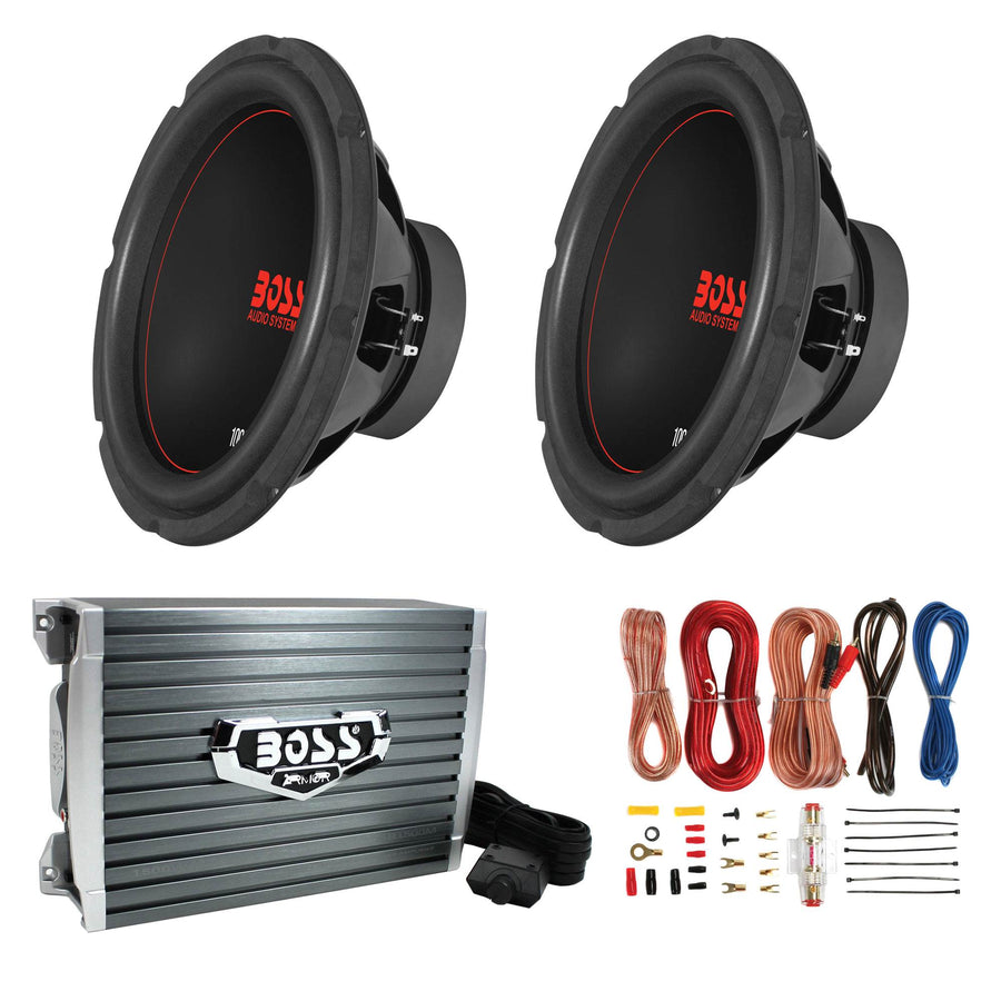 Boss Chaos Exxtreme 10" 1000W DVC 4 Ohm Subwoofer (Pair) w/ Amplifier & Wiring - VMInnovations