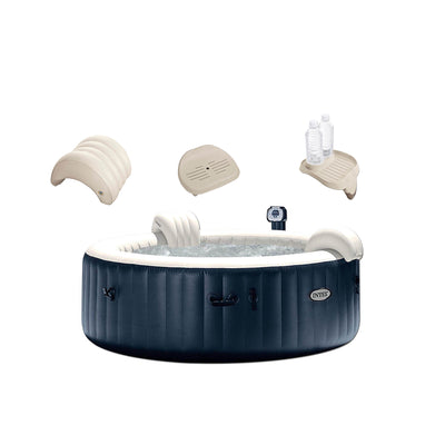 Intex PureSpa 6 Person Hot Tub, Seat, Pillow, Cup Holder Drink Tray (Open Box) - VMInnovations