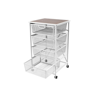 Origami Folding Wheeled Portable Home 4 Pull Out Drawer Storage Cart, White