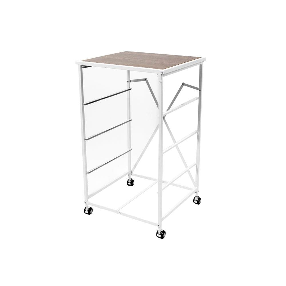 Origami Folding Wheeled Portable Home 4 Pull Out Drawer Storage Cart, White - VMInnovations