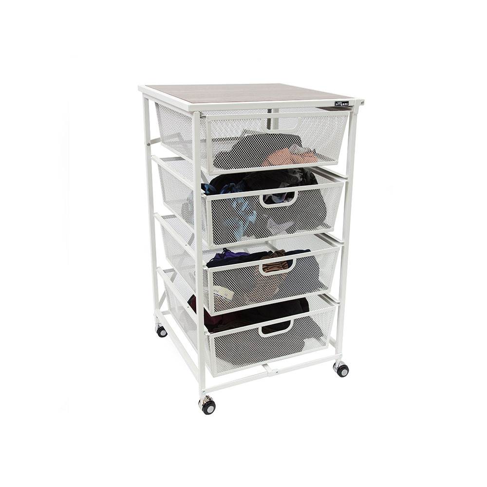 Origami Folding Wheeled Portable Home 4 Pull Out Drawer Storage Cart, White - VMInnovations