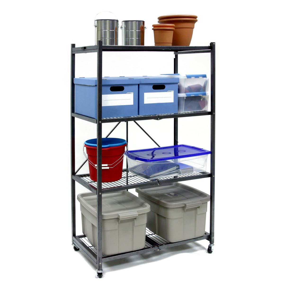 Origami R5 4 Tier Multipurpose Folding Storage Organizing Rack & R3 3 Tier Shelf