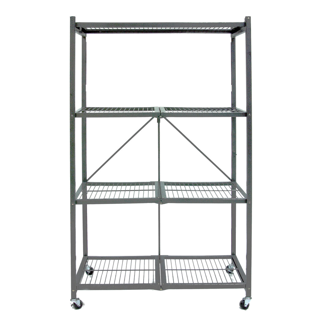 Origami 4 Tier Multipurpose Folding Storage Organizing Rack with Wheels, Gray