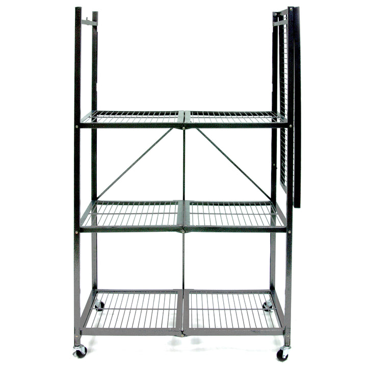 Origami 4 Tier Multipurpose Folding Storage Organizing Rack with Wheels, Gray