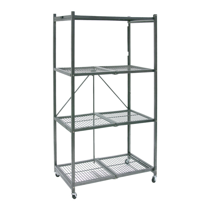 Origami 4 Tier Multipurpose Folding Storage Organizing Rack with Wheels, Gray