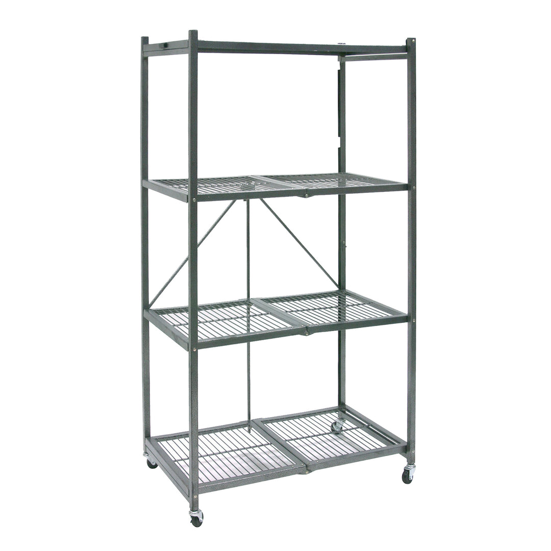 Origami 4 Tier Multipurpose Folding Storage Rack with Wheels, 4 Pack, Gray