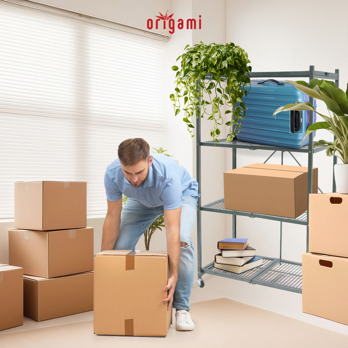 Origami R5 4 Tier Multipurpose Folding Storage Organizing Rack & R3 3 Tier Shelf