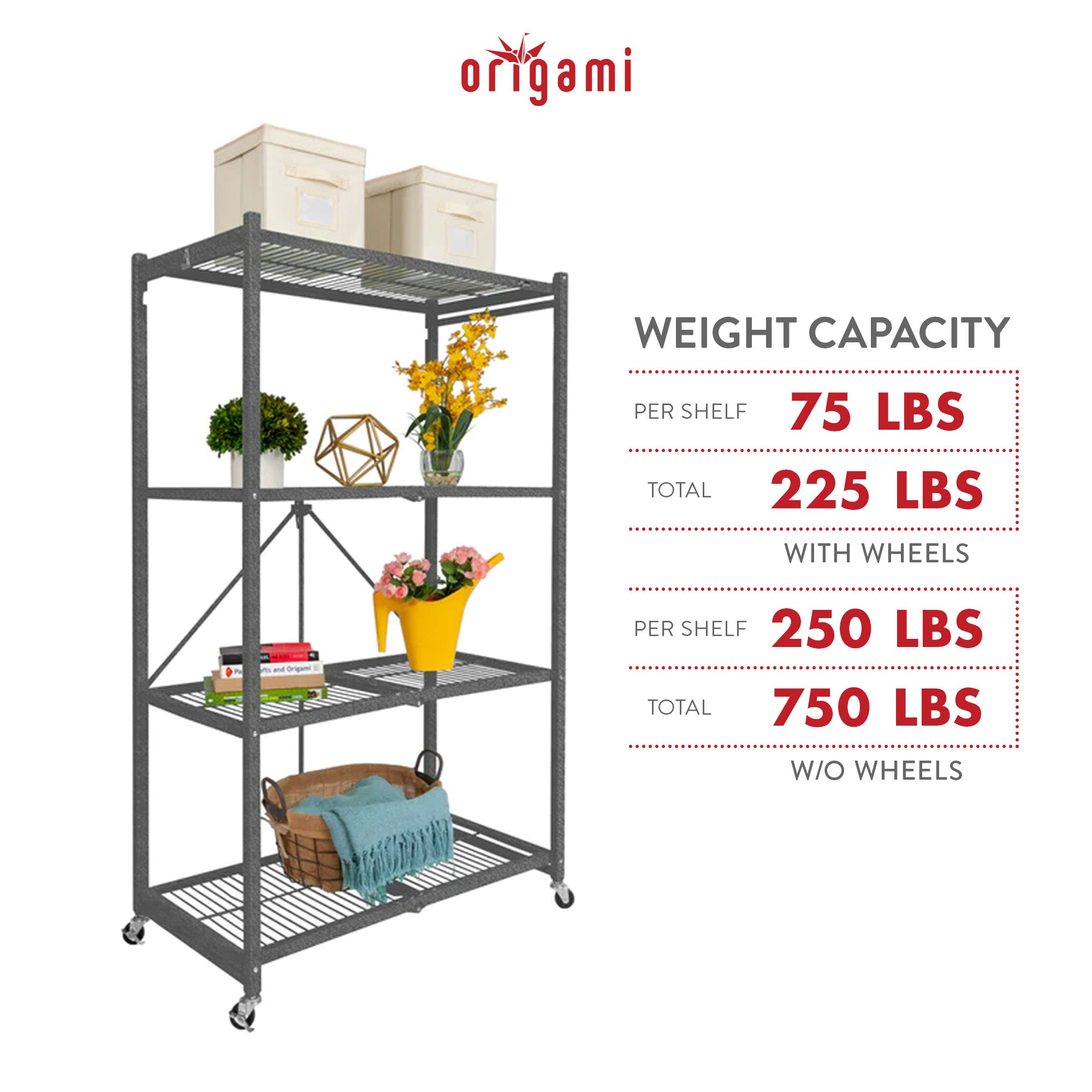 Origami R5 4 Tier Multipurpose Folding Storage Organizing Rack & R3 3 Tier Shelf