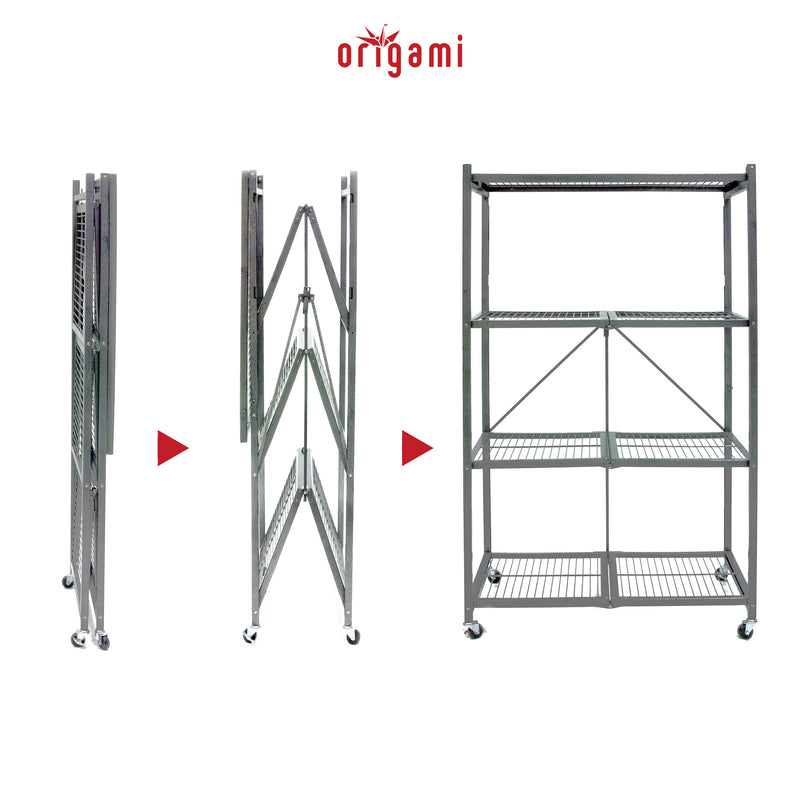 Origami Wheeled 4-Shelf Folding Steel Wire Shelving (21" x 36" x 60") (Used)