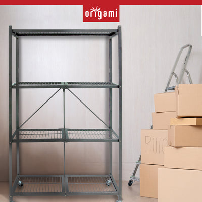Origami 4 Tier Multipurpose Folding Storage Organizing Rack with Wheels (2 Pack) - VMInnovations