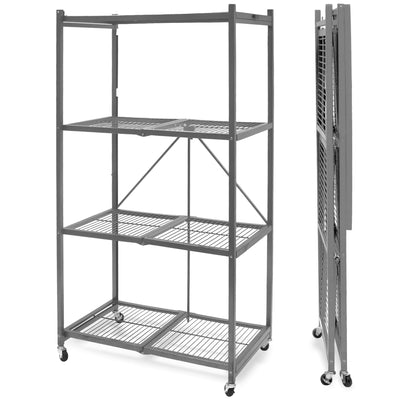 Origami 4 Tier Heavy Duty Folding Storage Rack w/ Wheels, Gray (Open Box) - VMInnovations