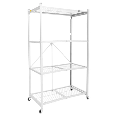 Origami Wheeled 4-Shelf Folding Steel Wire Shelving, White (Used) - VMInnovations