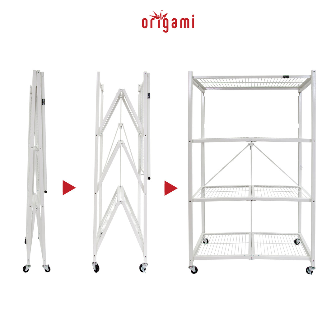 Origami Wheeled 4-Shelf Folding Steel Wire Shelving, White (21" x 36" x 60")