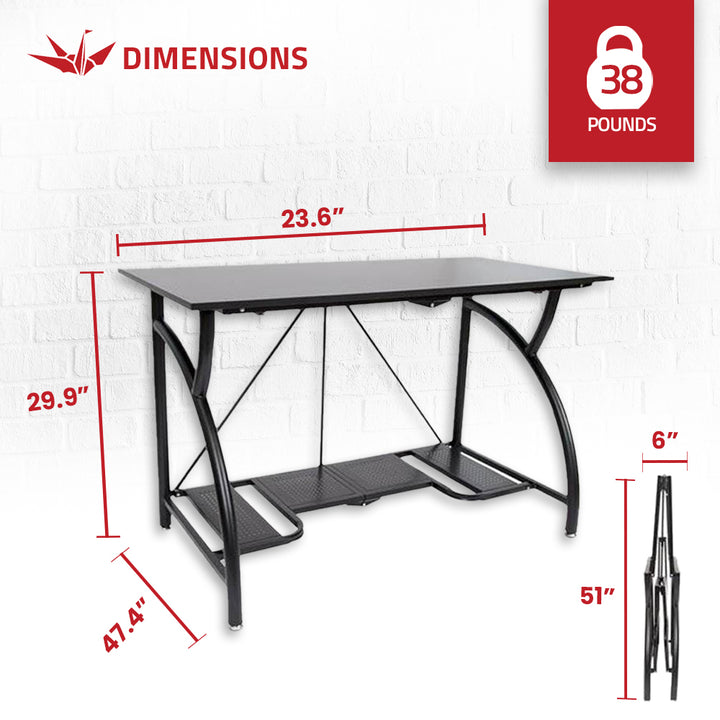 Origami Folding Wooden Office Computer Furniture Table Desk, Black (Open Box)