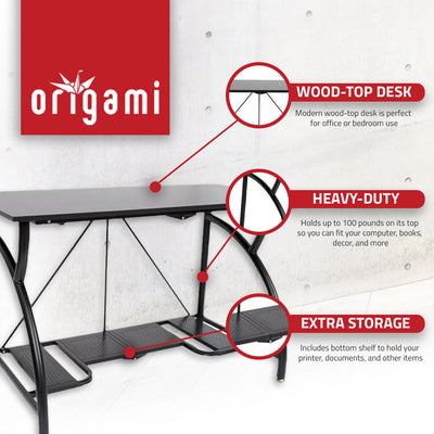 Origami Folding Wooden Office Computer Furniture Table Desk, Black (Open Box) - VMInnovations