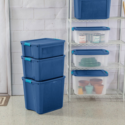 Sterilite 18 Gal Latch and Carry, Stackable Storage Bin w/ Latching Lid, 12 Pack - VMInnovations