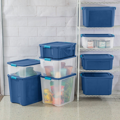 Sterilite 18 Gal Latch and Carry, Stackable Storage Bin w/ Latching Lid, 18 Pack