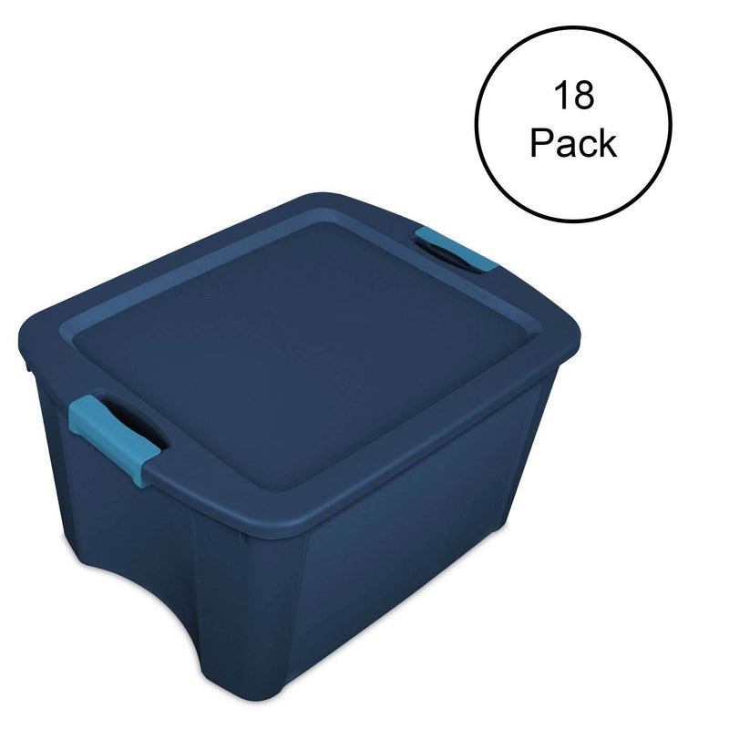 Sterilite 18 Gal Latch and Carry, Stackable Storage Bin w/ Latching Lid, 18 Pack