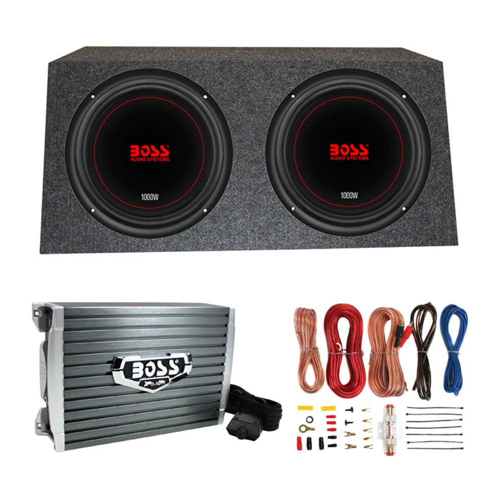 Boss Chaos Exxtreme 10" 1000W 4 Ohm Subwoofer (Pair) w/ Box, Amplifier & Wiring